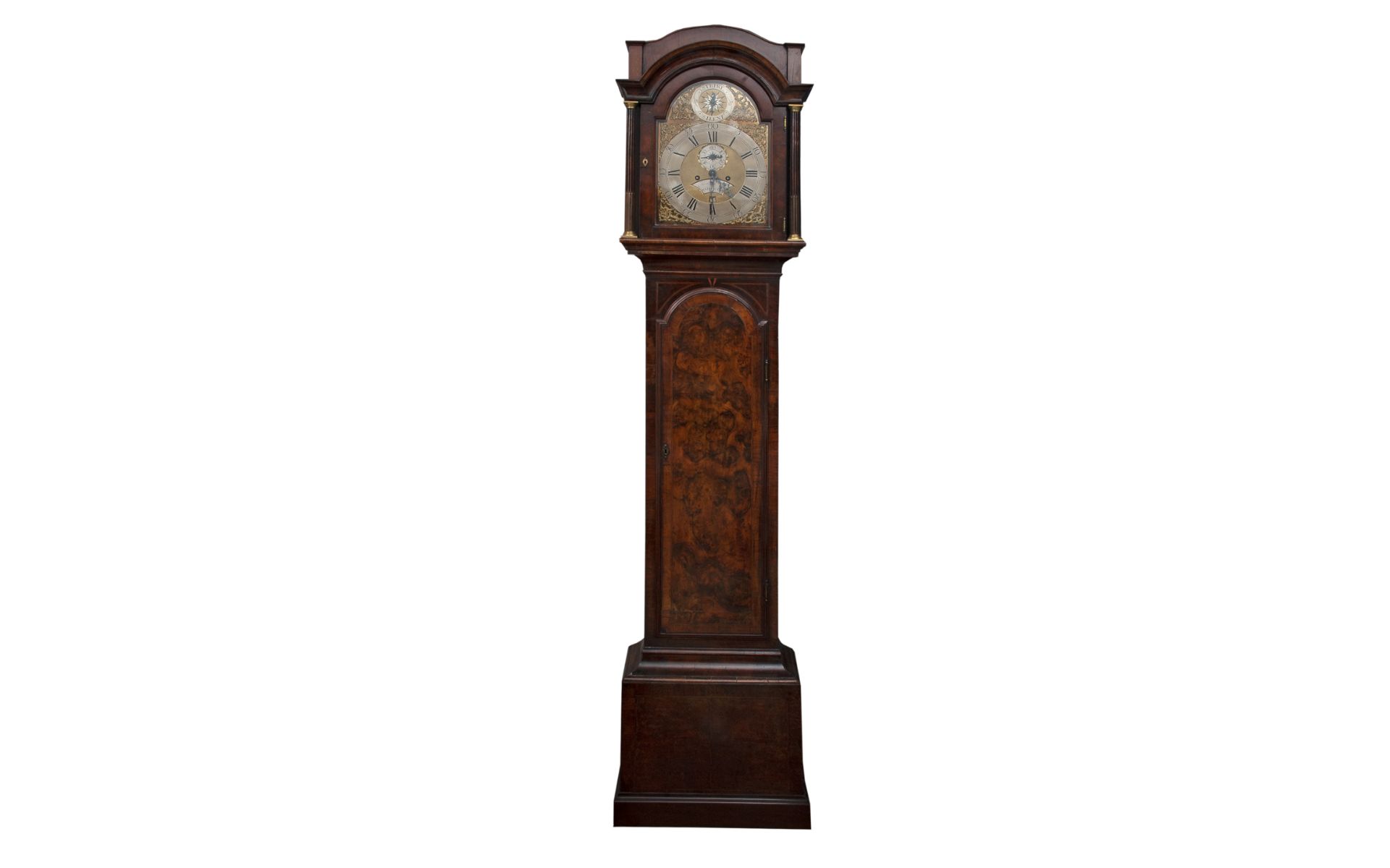 A MID 18TH CENTURY WALNUT LONGCASE CLOCK SIGNED THOMAS HINE