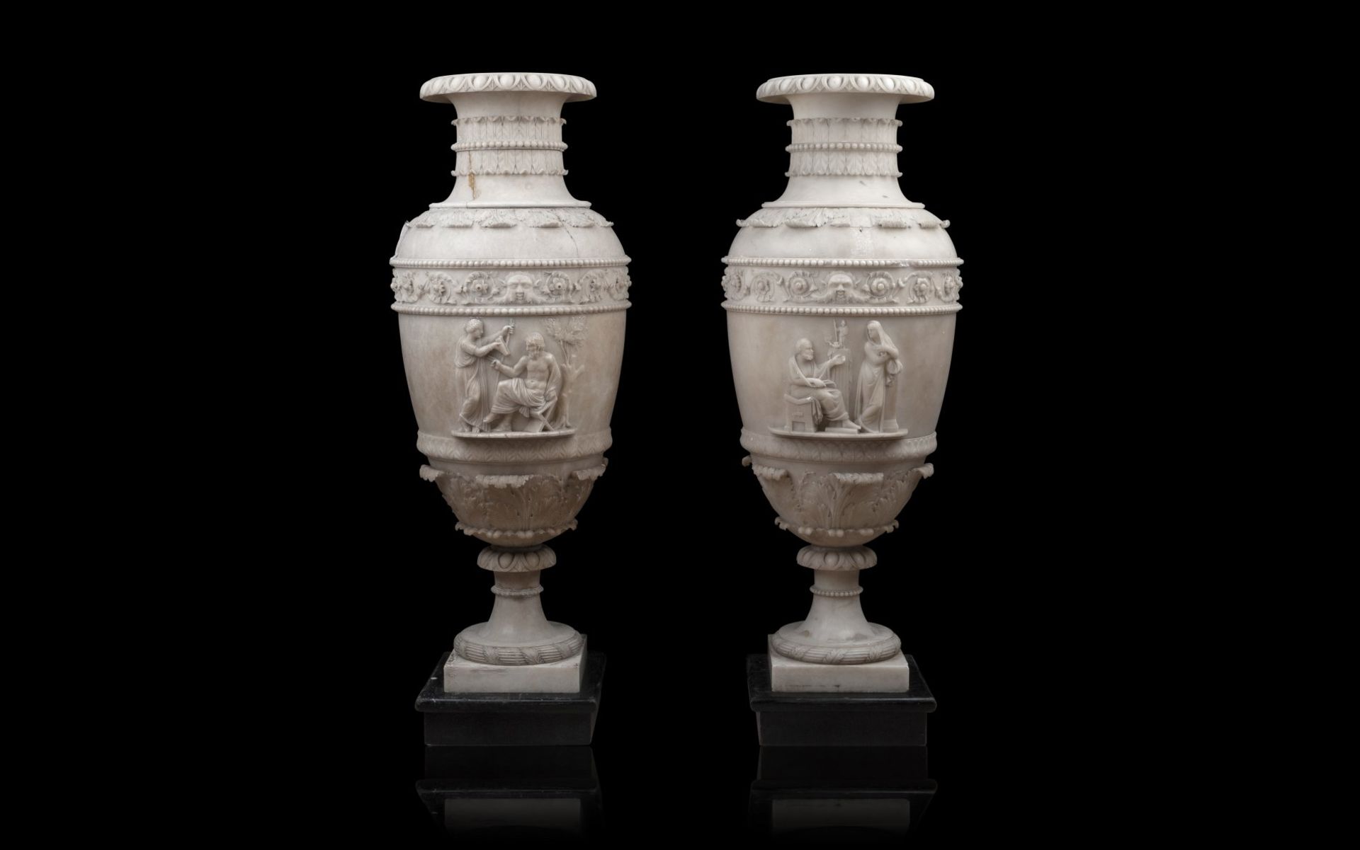 A VERY LARGE PAIR OF 19TH CENTURY ITALIAN ALABASTER FLOOR STANDING VASES