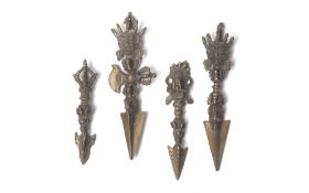 FOUR SMALL BRASS TIBETAN BUDDHIST PHURBA / KILA RITUALISTIC DAGGERS