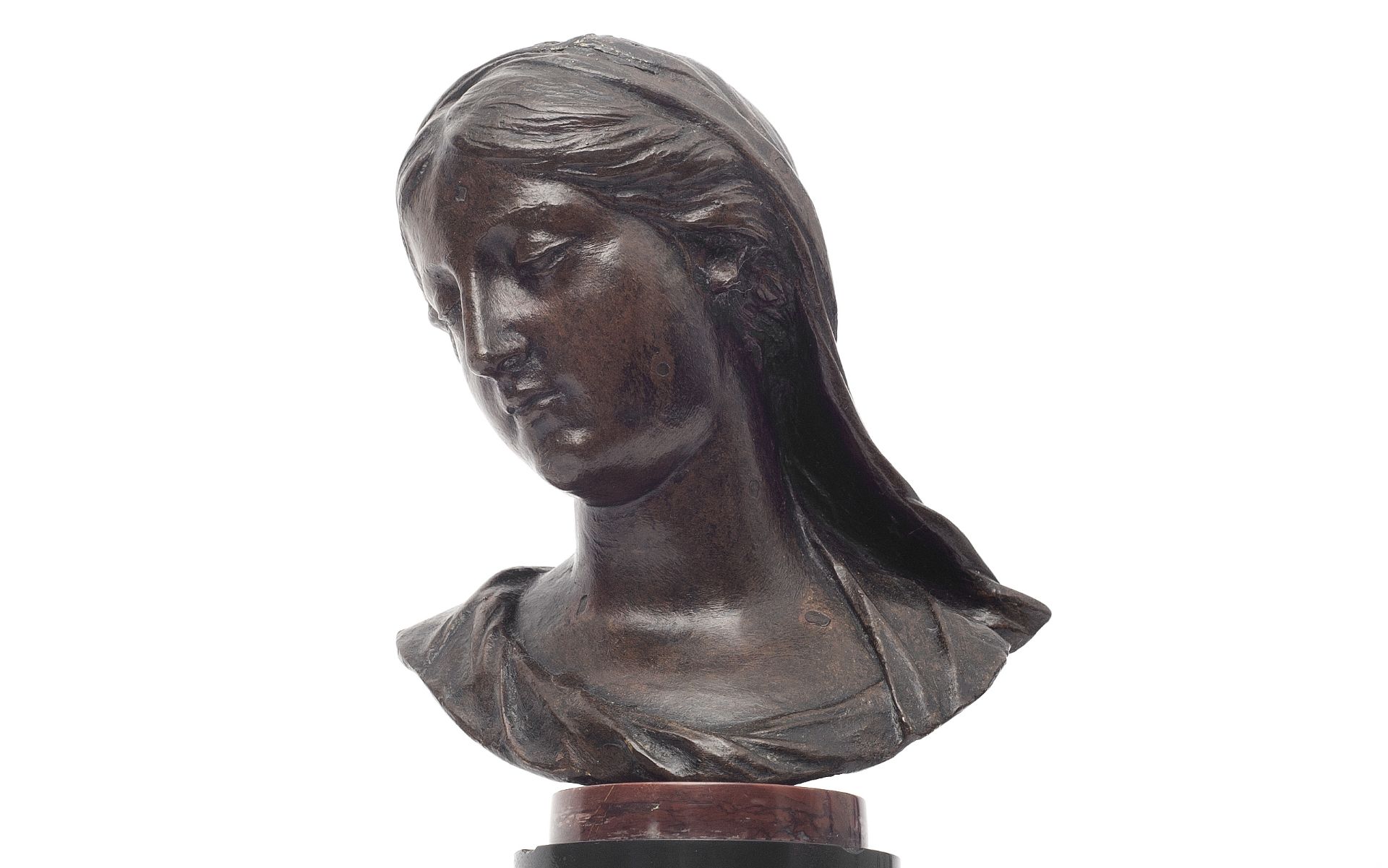 AFTER FRANCOIS DUQUESNOY (1597-1643): A 17TH CENTURY BRONZE BUST OF OF THE VIRGIN - Bild 4 aus 4