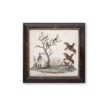 MID 19TH CENTURY AMERICAN SCHOOL: HUNTING SCENE WITH APPLIED FEATHERS