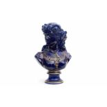 A LATE 19TH CENTURY FRENCH BLUE GLAZED PORCELAIN BUST OF MARIANNE OF FRANCE