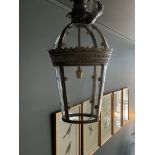 A FRENCH PROVINCIAL STYLE METAL AND GLASS LANTERN