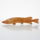 A SWEDISH FOLK ART CARVED MASURIAN BIRCH MODEL OF A PIKE