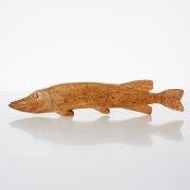 A SWEDISH FOLK ART CARVED MASURIAN BIRCH MODEL OF A PIKE