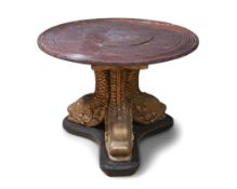 AN ITALIAN GILTWOOD AND MARBLE BAROQUE STYLE CENTRE TABLE