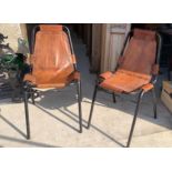 A PAIR OF LES ARCS STYLE LEATHER AND METAL CHAIRS