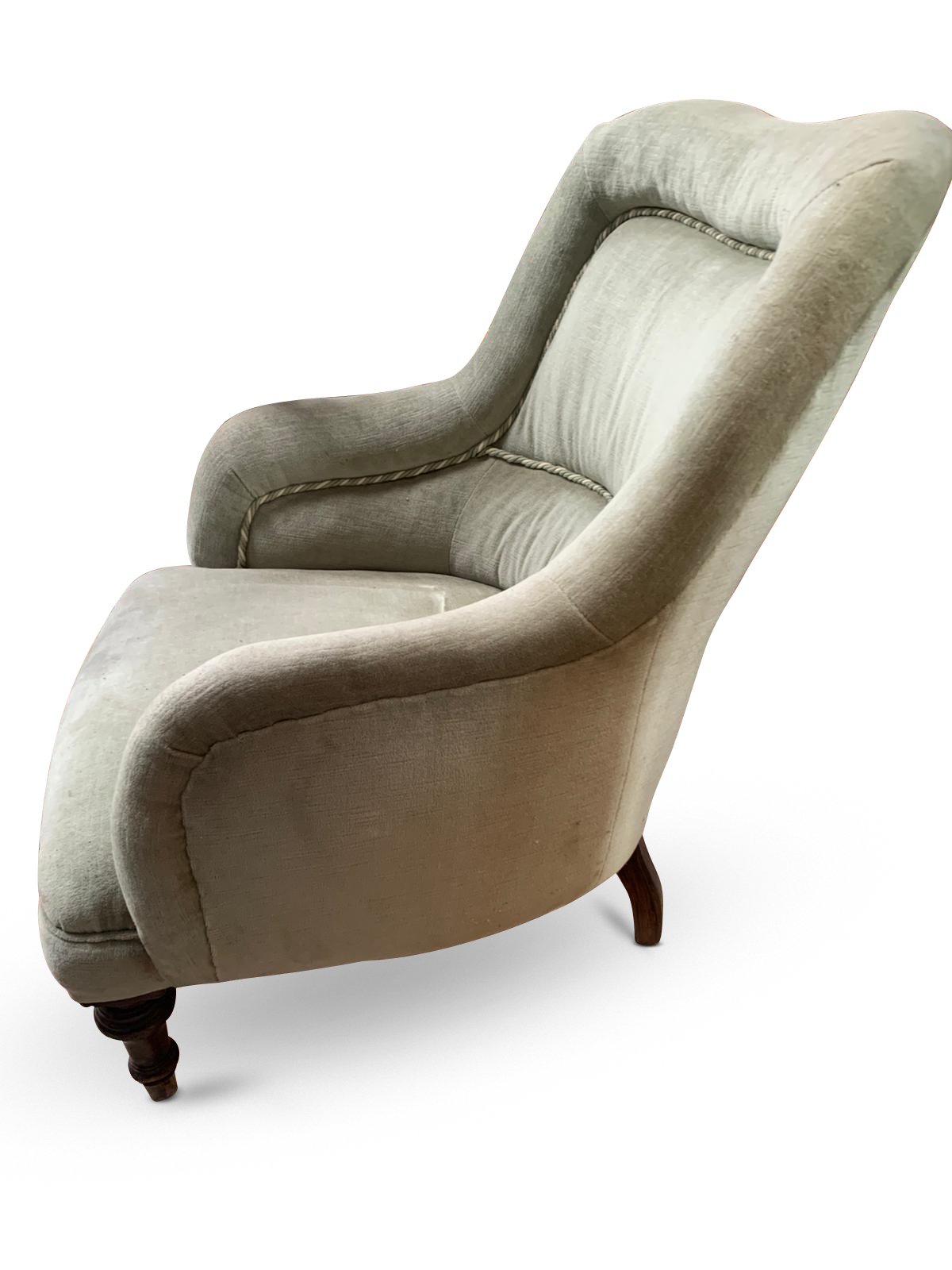 A 19TH CENTURY GREEN VELVET UPHOLSTERED NURSING CHAIR