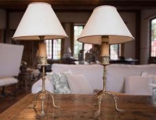 A PAIR OF 19TH CENTURY FRENCH BRASS CANDLE LAMPS