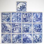 A SET OF TWELVE DUTCH DELFT STYLE BLUE AND WHITE TILES