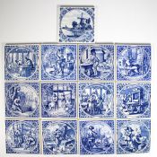 A SET OF TWELVE DUTCH DELFT STYLE BLUE AND WHITE TILES