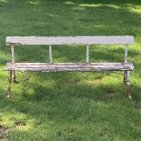 A PAINTED IRON BENCH FROM THE MOUND AT LORD'S CRICKET GROUND