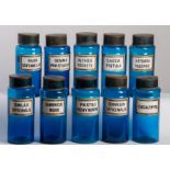 A SET OF TEN FRENCH BLUE GLASS CHEMISTS JARS