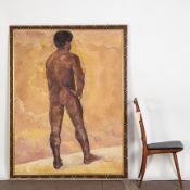 SOLYMAR LOPEZ (SPANISH): A VERY LARGE PAINTING OF A MALE NUDE