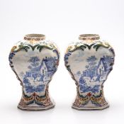 A PAIR OF 19TH CENTURY 'DELFT' GLAZED EARTHENWARE VASES