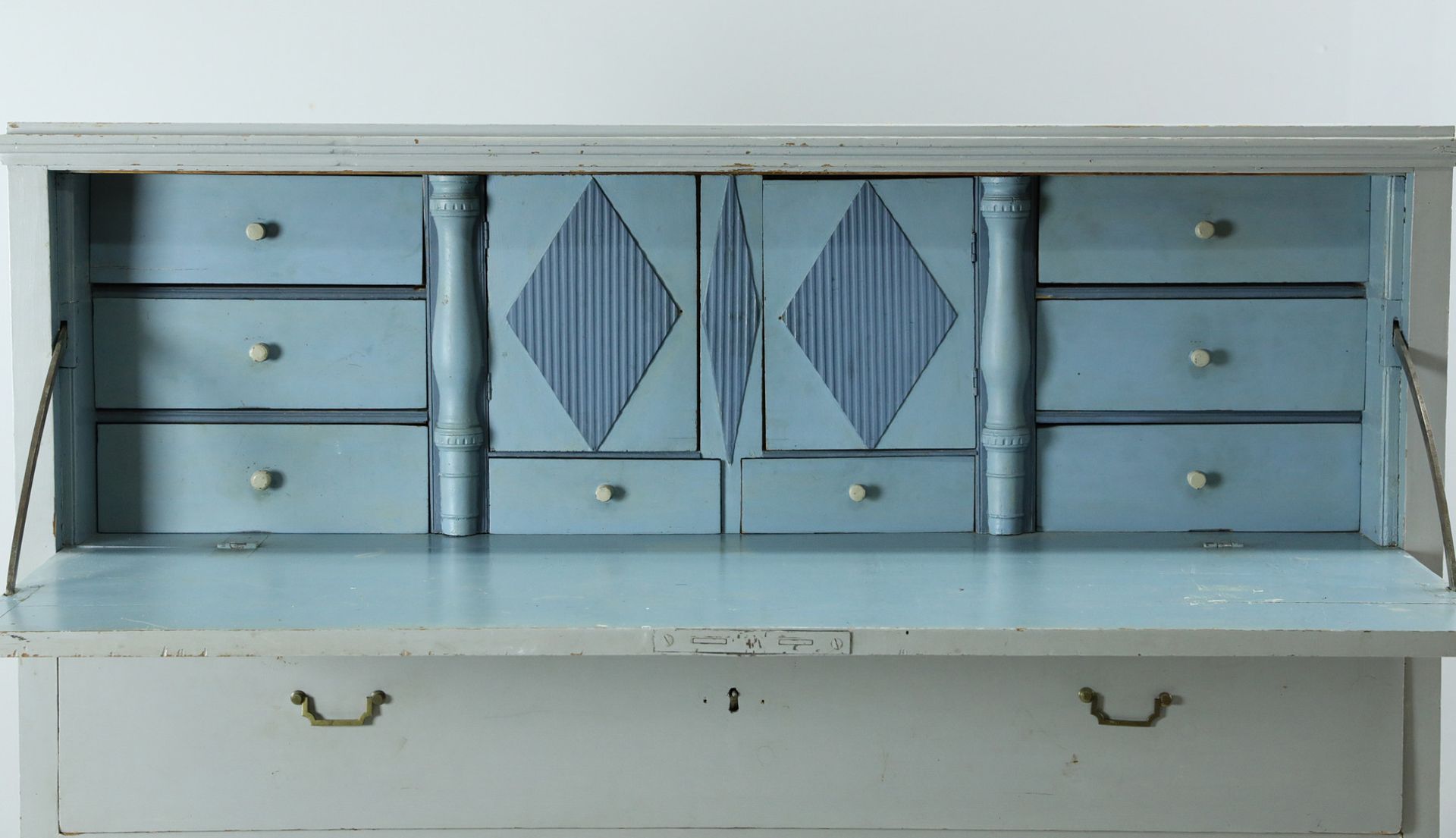 A 19TH CENTURY SWEDISH GUSTAVIAN BLUE PAINTED SECRETAIRE - Image 3 of 4