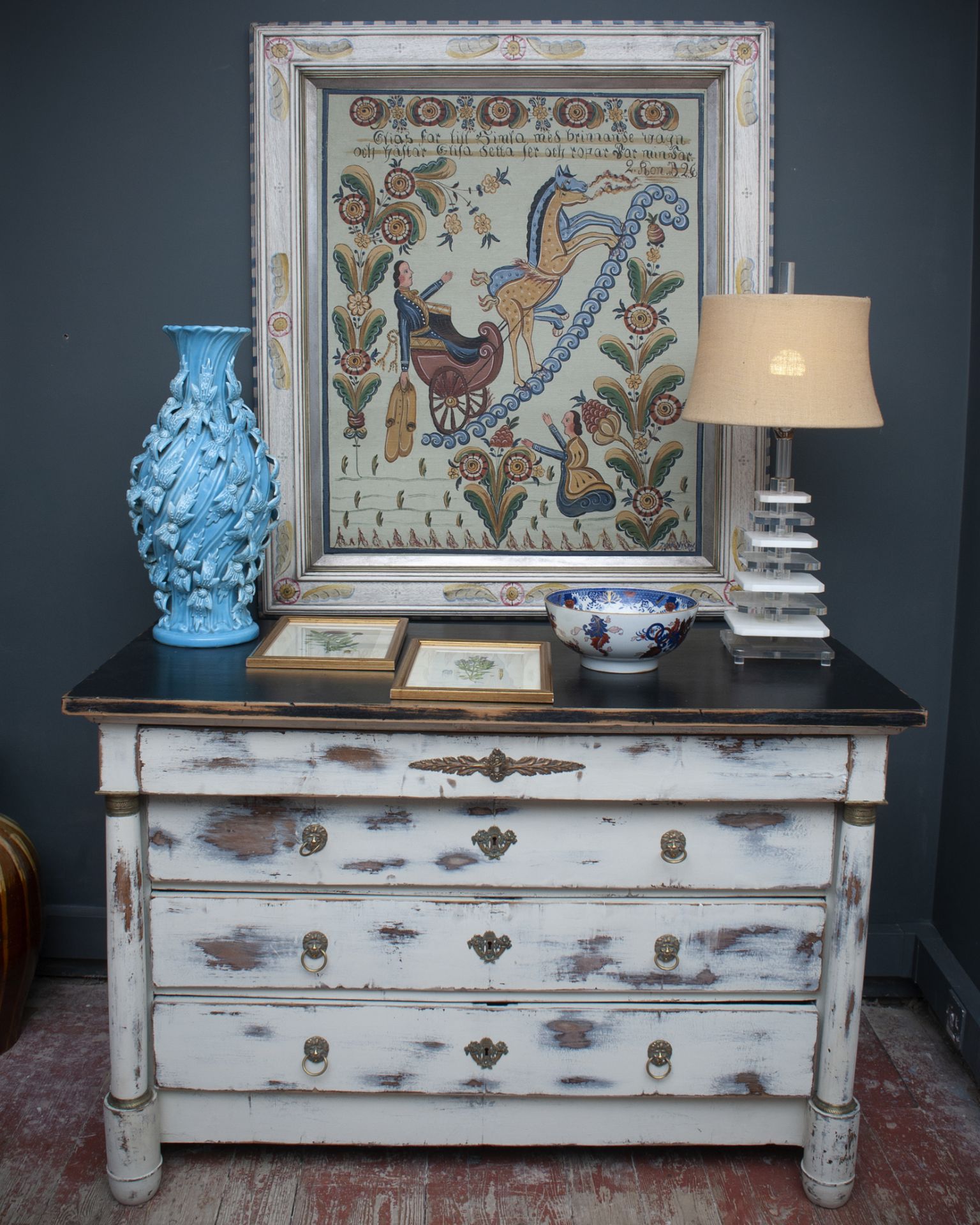 A 19TH CENTURY FRENCH PAINTED WOOD COMMODE