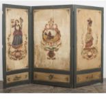 AN EARLY 20TH CENTURY PAINTED WOOD SCREEN OR ROOM DIVIDER