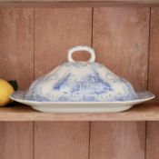 A 19TH CENTURY SWEDISH BLUE AND WHITE MEAT DISH AND COVER