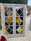 A VERY LARGE PAIR OF FRENCH STAINED GLASS WINDOWS, PROBABLY LATE 19TH CENTURY