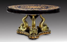 THE ROTHSCHILD MENTMORE EBONY, MARQUETRY AND ORMOLU CENTRE TABLE