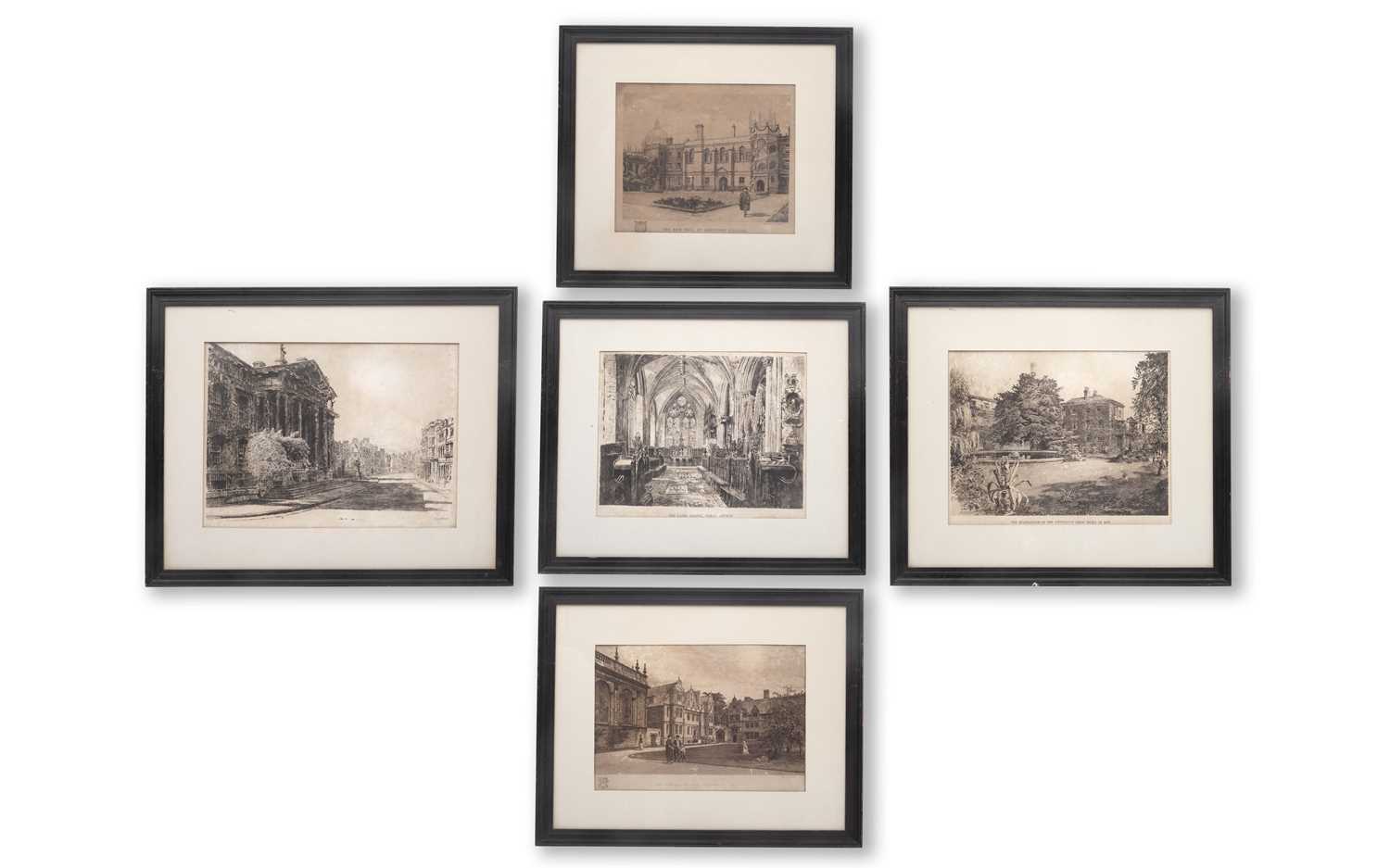 A SET OF FIVE 19TH CENTURY ETCHINGS OF OXFORD