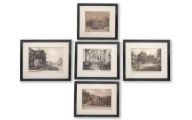 A SET OF FIVE 19TH CENTURY ETCHINGS OF OXFORD