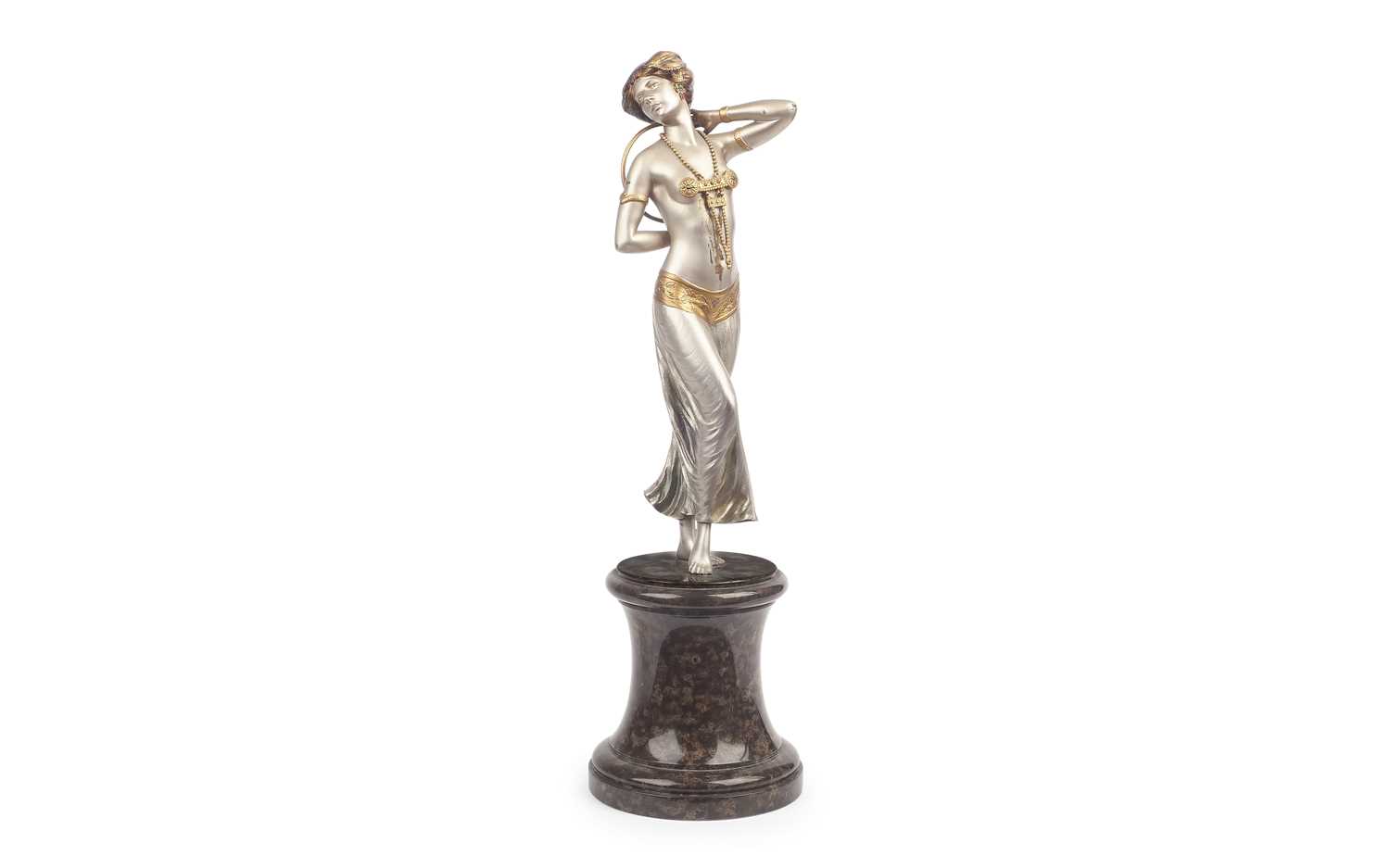 GOTTHILF JAEGER (GERMAN, 1871-1933): A SILVER AND GILT BRONZE FIGURE OF A DANCING GIRL