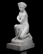 A LARGE LATE 19TH CENTURY ITALIAN MARBLE FIGURE OF A GIRL HOLDING A BIRD BY ROMANELLI