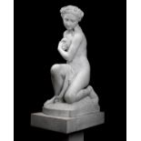 A LARGE LATE 19TH CENTURY ITALIAN MARBLE FIGURE OF A GIRL HOLDING A BIRD BY ROMANELLI