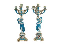 A PAIR OF 19TH CENTURY MINTON PORCELAIN FIGURAL CANDELABRA