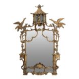 A 19TH / EARLY 20TH CENTURY CHINOISERIE CHIPPENDALE STYLE GILTWOOD WALL MIRROR