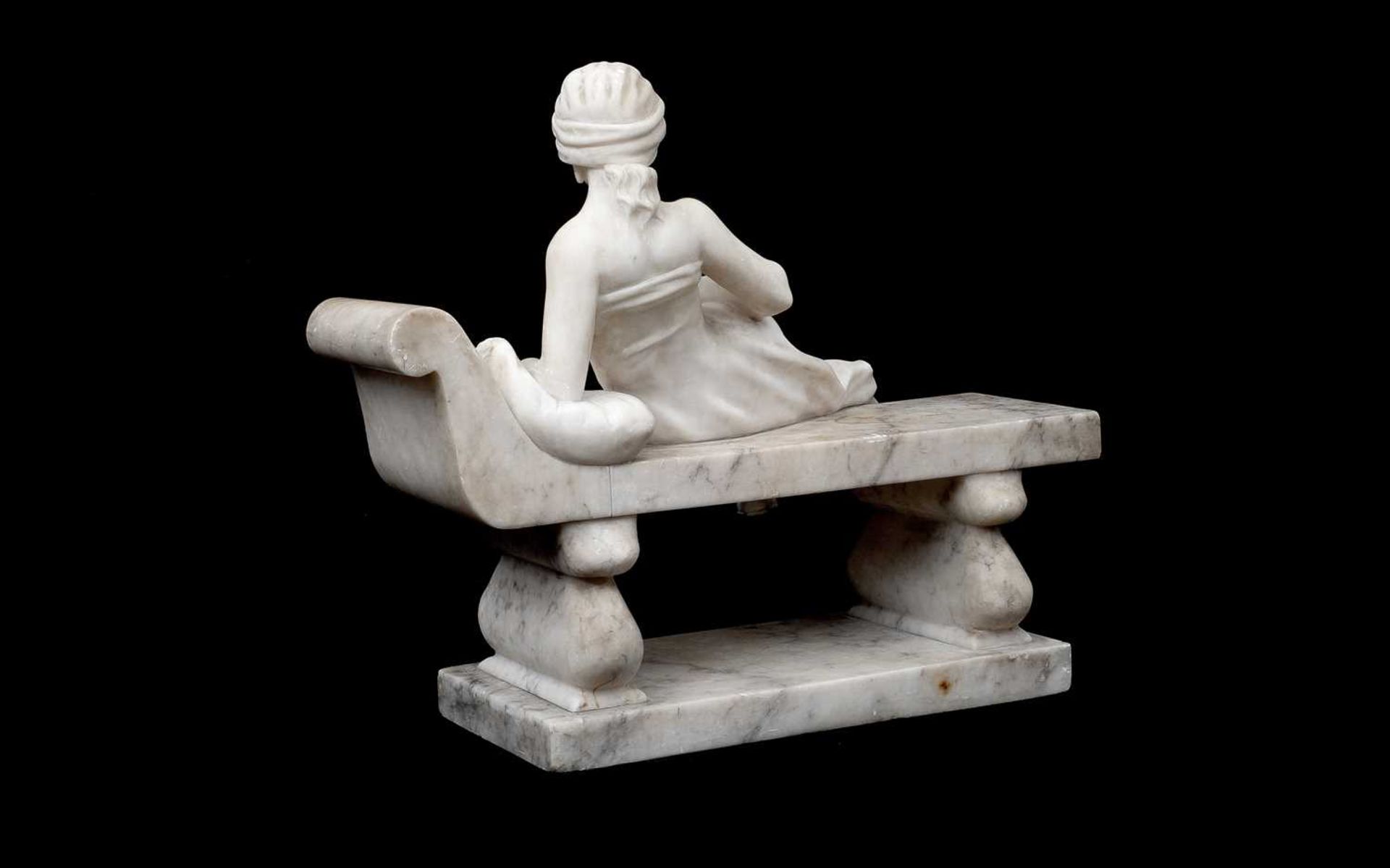 A LATE 19TH CENTURY ITALIAN ALABASTER FIGURE OF A RECLINING MAIDEN - Image 3 of 4