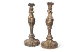 AFTER JUSTE-AURELE MEISSONNIER (1695-1750): A PAIR OF 19TH CENTURY GILT BRONZE LAMP BASES