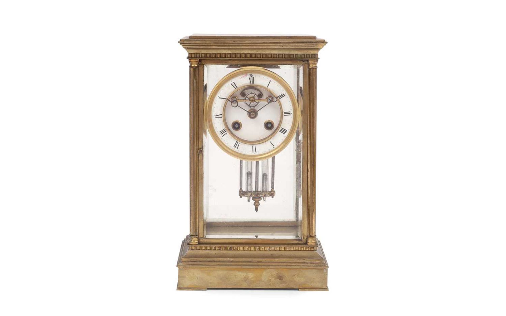 A LATE 19TH CENTURY FRENCH FOUR GLASS MANTEL CLOCK