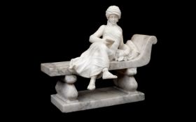 A LATE 19TH CENTURY ITALIAN ALABASTER FIGURE OF A RECLINING MAIDEN
