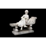 A LATE 19TH CENTURY ITALIAN ALABASTER FIGURE OF A RECLINING MAIDEN