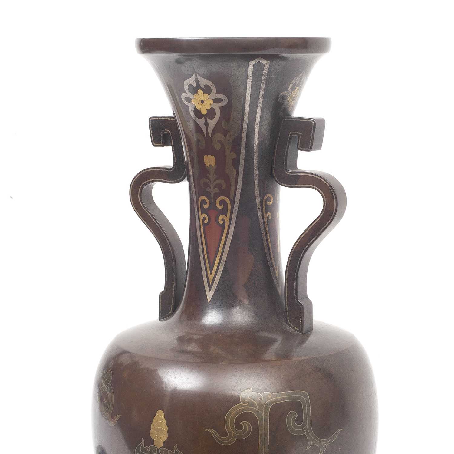 A FINE JAPANESE IMPERIAL MEIJI PERIOD BRONZE INLAID VASE - Image 2 of 2