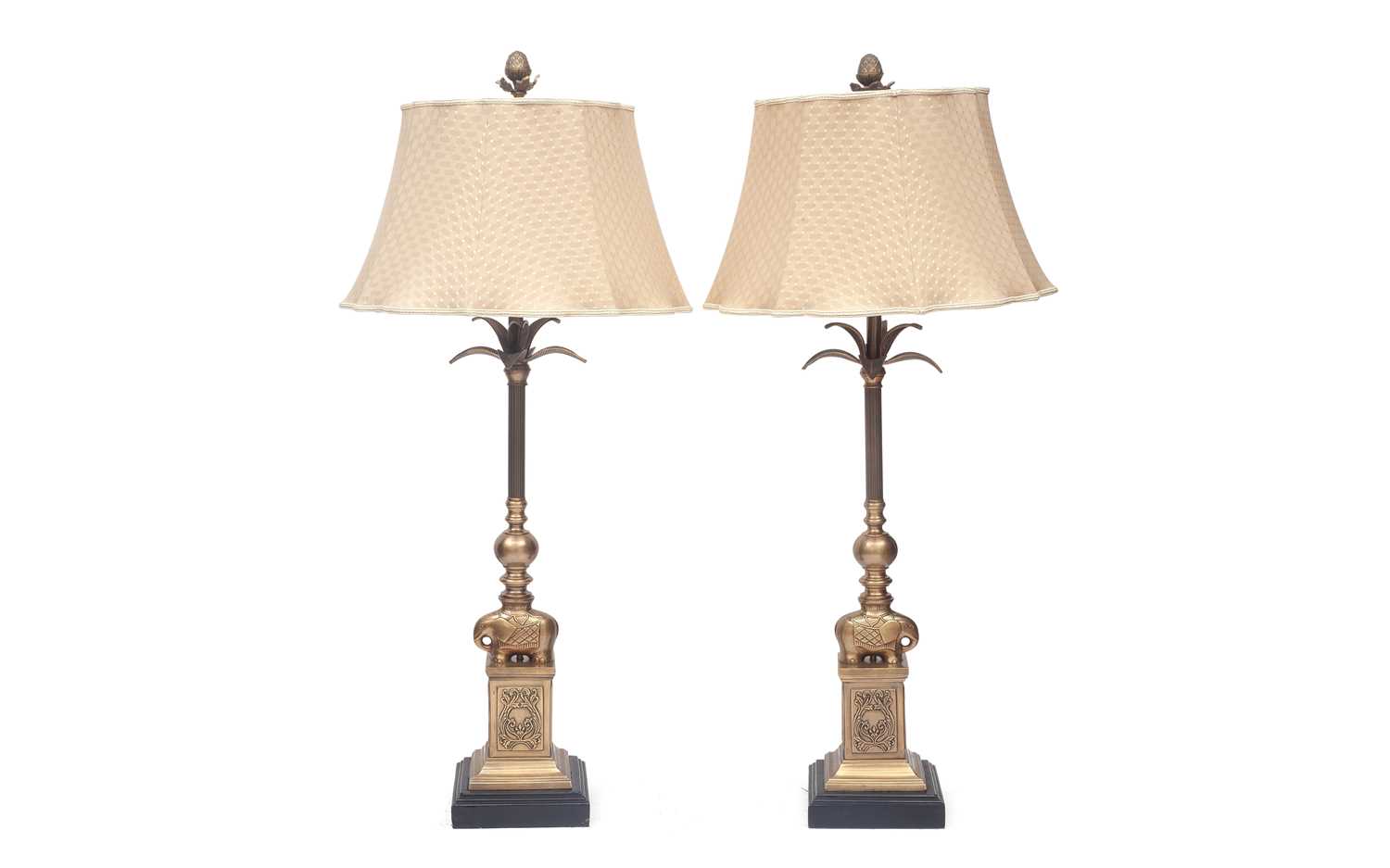 A LARGE PAIR OF STIFFEL TYPE BRASS ELEPHANT LAMP BASES
