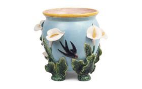 A MAJOLICA LILY JARDINIERE