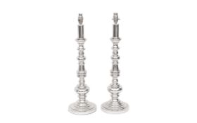 A PAIR OF NICKEL PLATED BALUSTER LAMP BASES