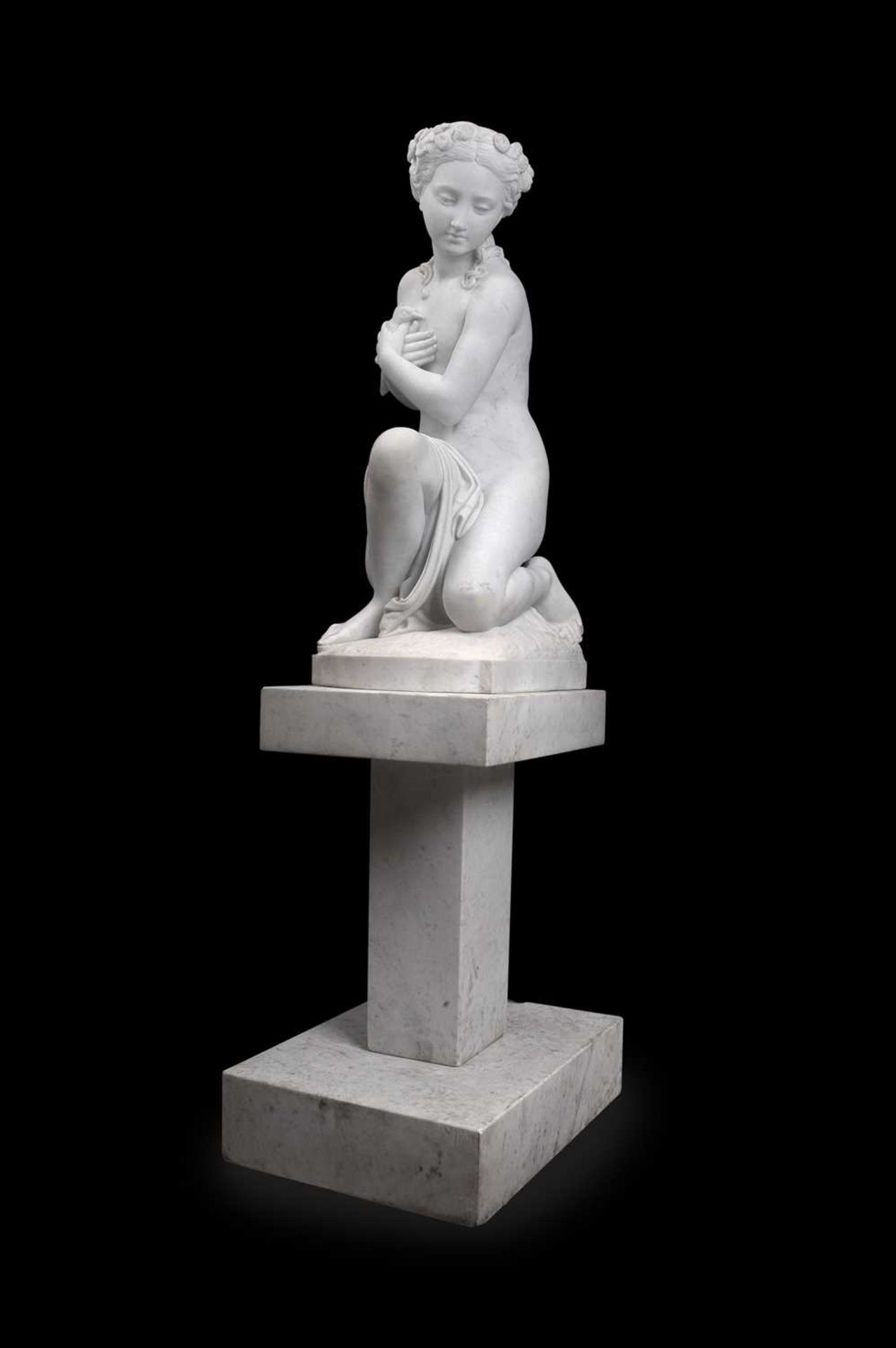 A LARGE LATE 19TH CENTURY ITALIAN MARBLE FIGURE OF A GIRL HOLDING A BIRD BY ROMANELLI - Image 4 of 9