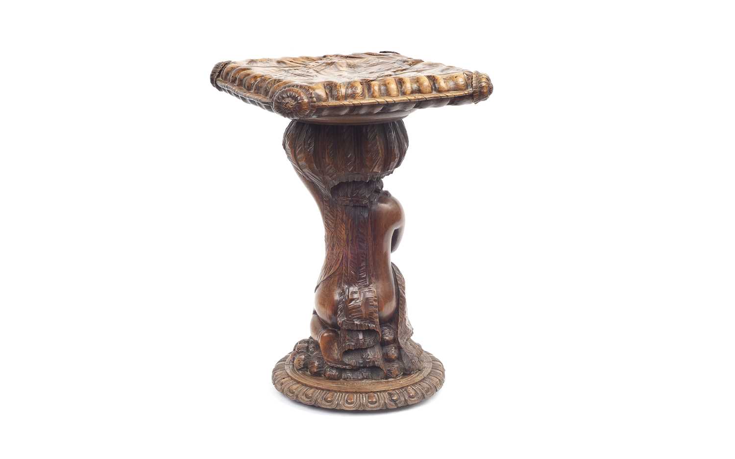 A LATE 19TH CENTURY ITALIAN WALNUT STAND CARVED WITH A PUTTO - Bild 2 aus 3