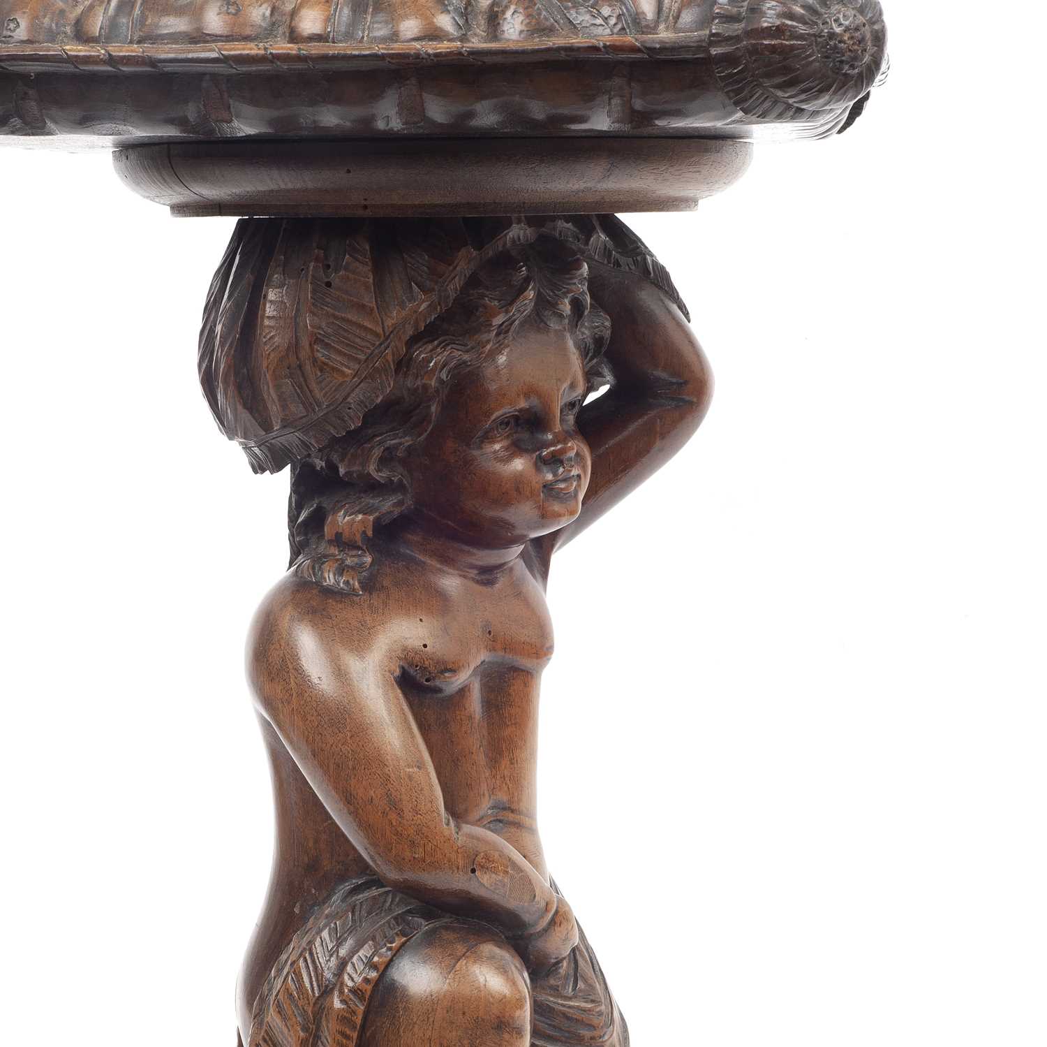 A LATE 19TH CENTURY ITALIAN WALNUT STAND CARVED WITH A PUTTO - Bild 3 aus 3