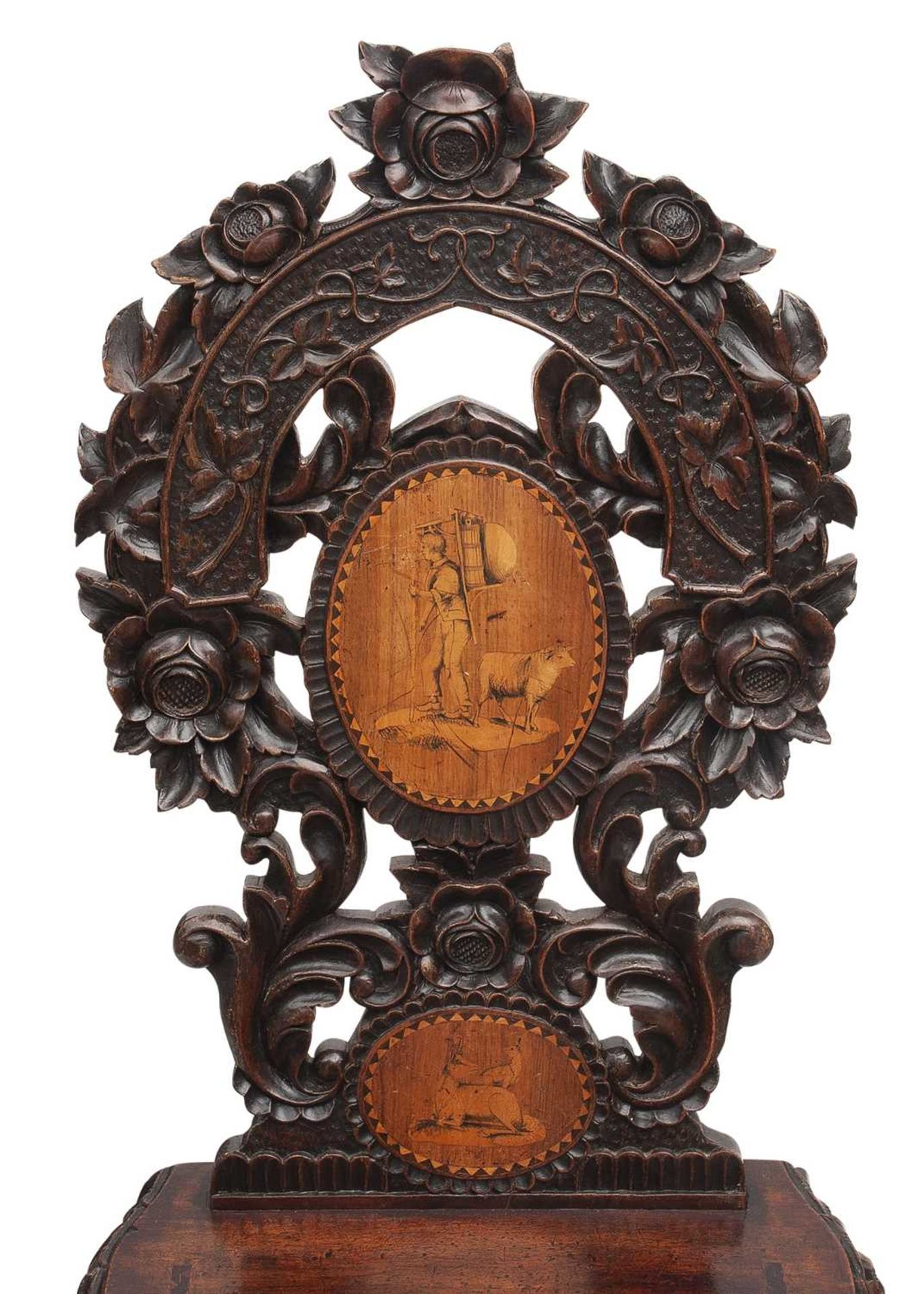 A LATE 19TH CENTURY BLACK FOREST CARVED WOOD HALL CHAIR - Image 2 of 2