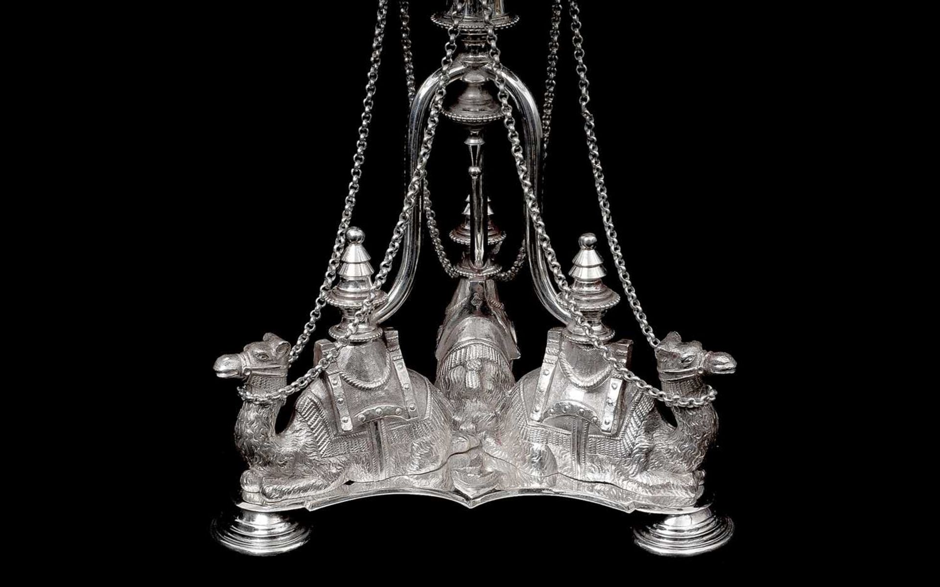 ATTRIBUTED TO ELKINGTON: A LATE 19TH CENTURY SILVER PLATED EGYPTIAN REVIVAL CENTREPIECE - Image 2 of 2