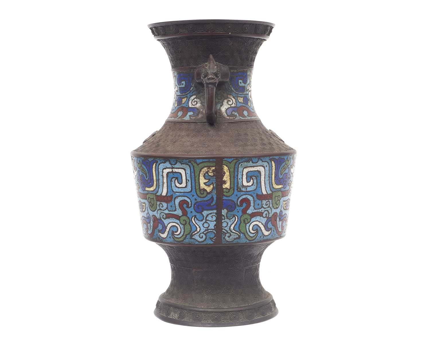 A CHINESE ARCHAIC STYLE BRONZE AND CLOISONNE ENAMEL VASE - Image 3 of 4