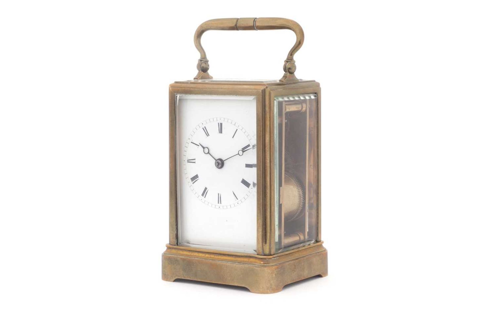 A MID 19TH CENTURY FRENCH BRASS CARRIAGE CLOCK BY LEROY, PARIS