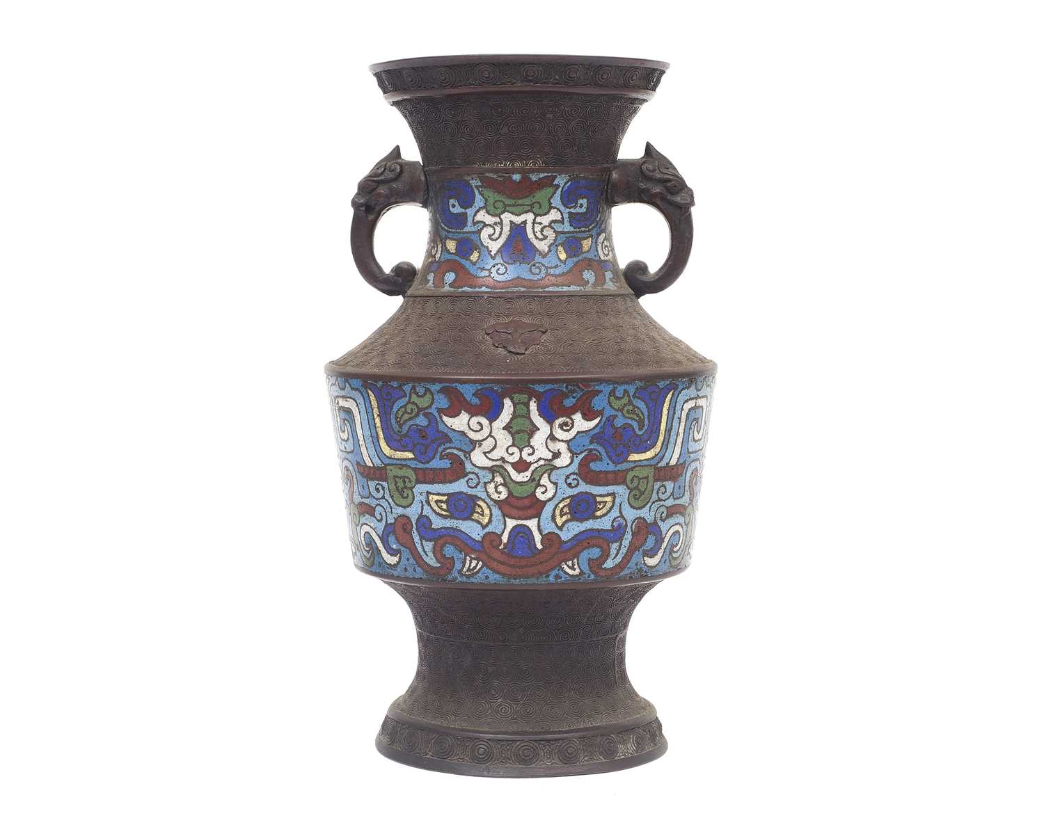 A CHINESE ARCHAIC STYLE BRONZE AND CLOISONNE ENAMEL VASE