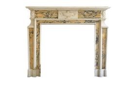 A LATE 19TH CENTURY ADAM STYLE SIENA AND WHITE MARBLE CHIMNEYPIECE